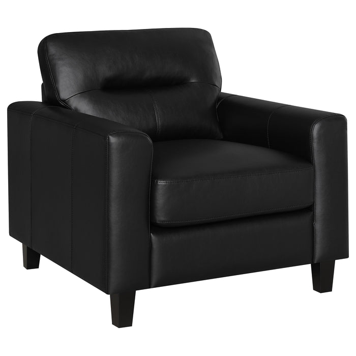 Black Scotland faux leather upholstered track arm chair with modern furniture design by CoasterEveryday.