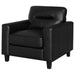 Black Scotland faux leather upholstered track arm chair from CoasterEveryday, showcasing a modern furniture design.
