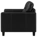 Black Scotland faux leather upholstered track arm chair with sleek modern design and sturdy wooden legs.