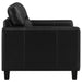 Black Scotland faux leather upholstered track arm chair, modern furniture piece with sleek design and comfortable seating.