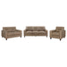 Scotland 3-piece brown faux leather upholstered sofa set by CoasterEveryday in a living room setting