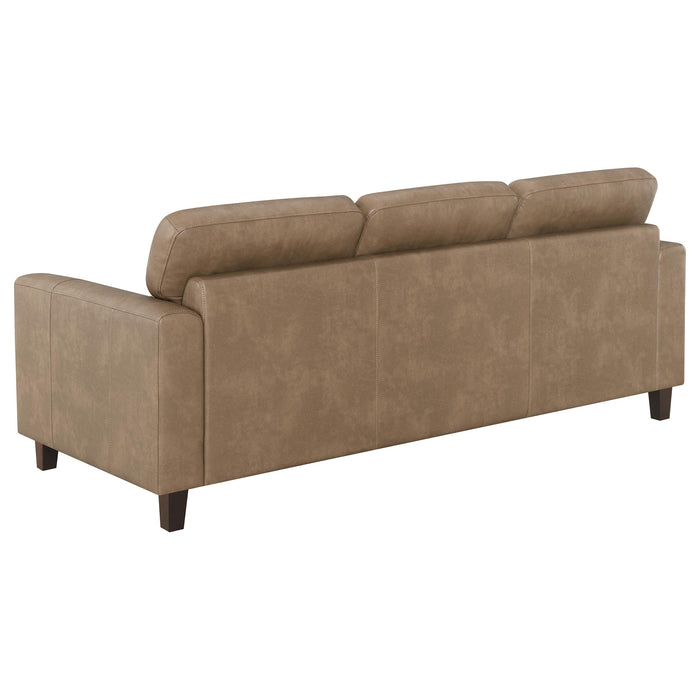 Scotland 3-piece faux leather upholstered sofa set by CoasterEveryday in brown, featuring plush cushions and sleek arms