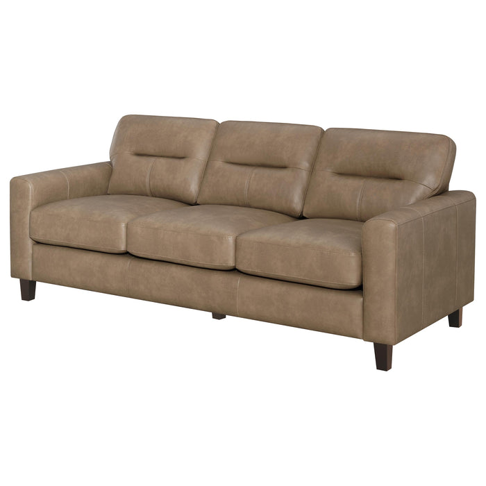 Scotland CoasterEveryday brown faux leather upholstered track arm sofa