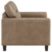 Brown Scotland faux leather upholstered track arm chair with a modern furniture design by CoasterEveryday.