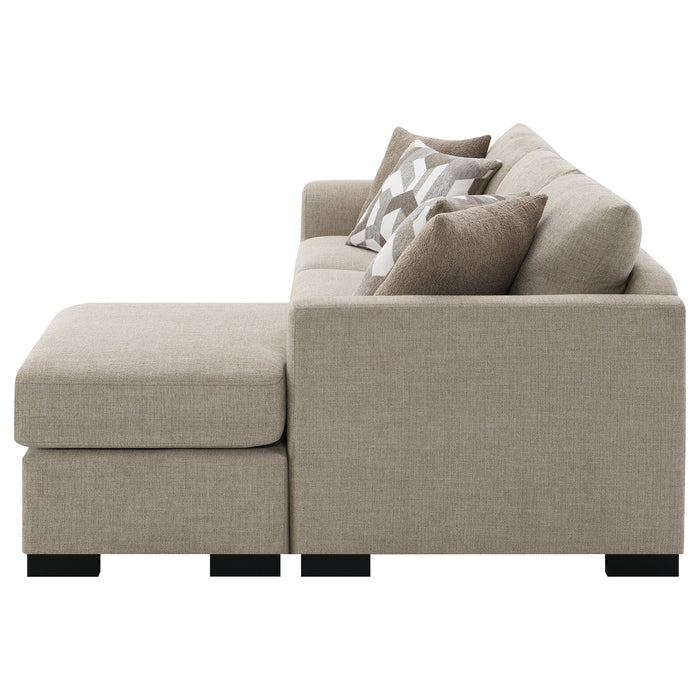 CoasterEveryday Storey camel upholstered sleeper sectional chaise sofa, angled view