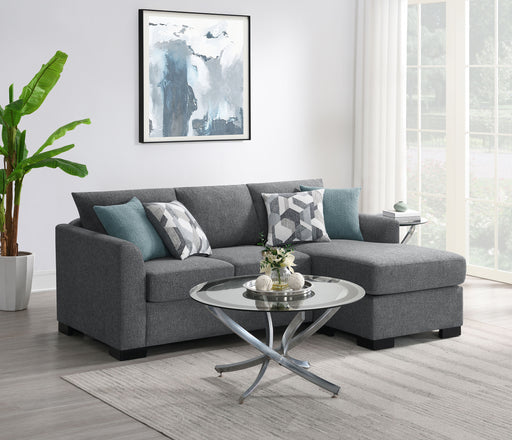 CoasterEveryday Storey grey upholstered sleeper sectional chaise sofa, angled view