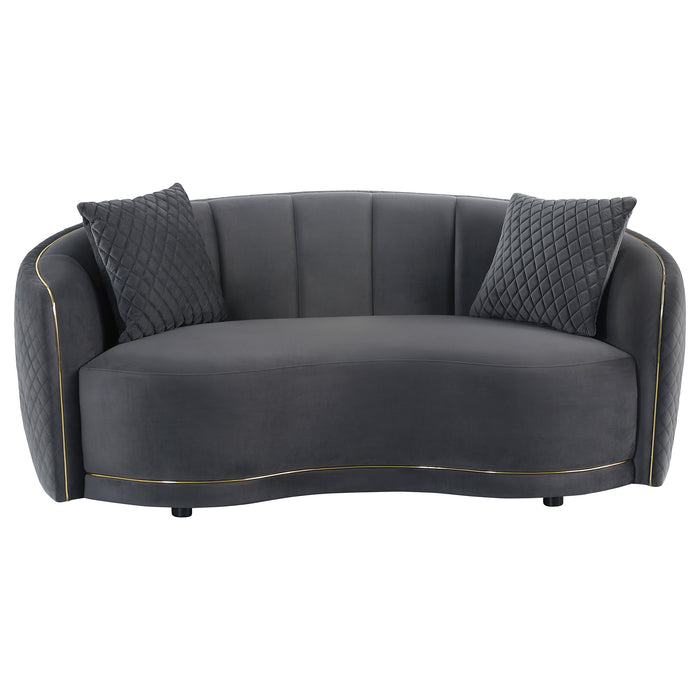 Brookside dark grey velvet upholstered curved loveseat by CoasterEveryday