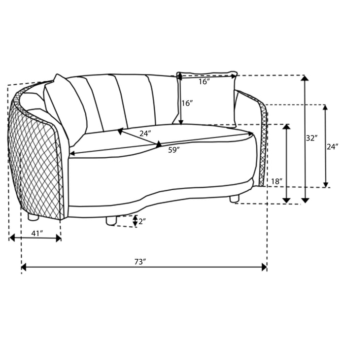 CoasterEveryday Brookside dark grey velvet upholstered curved loveseat