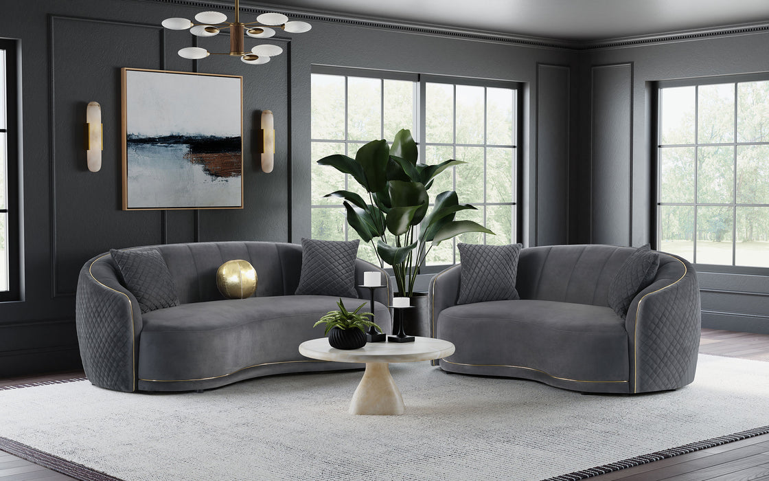 Brookside dark grey velvet upholstered curved loveseat by CoasterEveryday