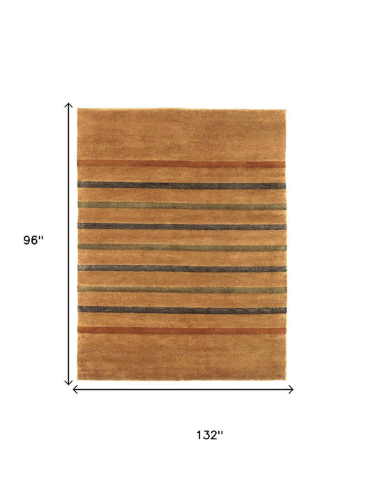 8' X 11' Striped Hand Knotted Area Rug (744300) - Brown / Green / Blue