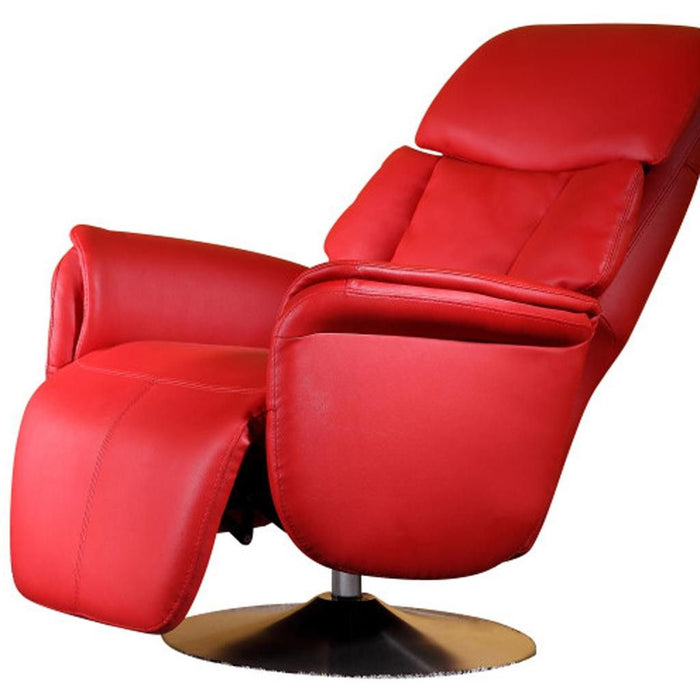 Tufted Genuine Leather Power Swivel Recliner - Red