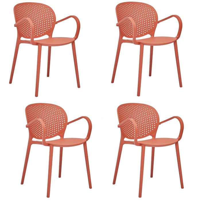 Heavy Duty Plastic Partially Open Back Dining Arm Chairs (Set of 4) - Orange