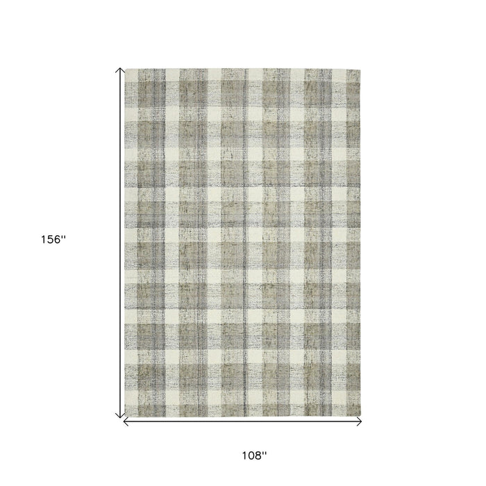 9' X 13' Wool Plaid Hand Tufted Area Rug - Gray And Ivory