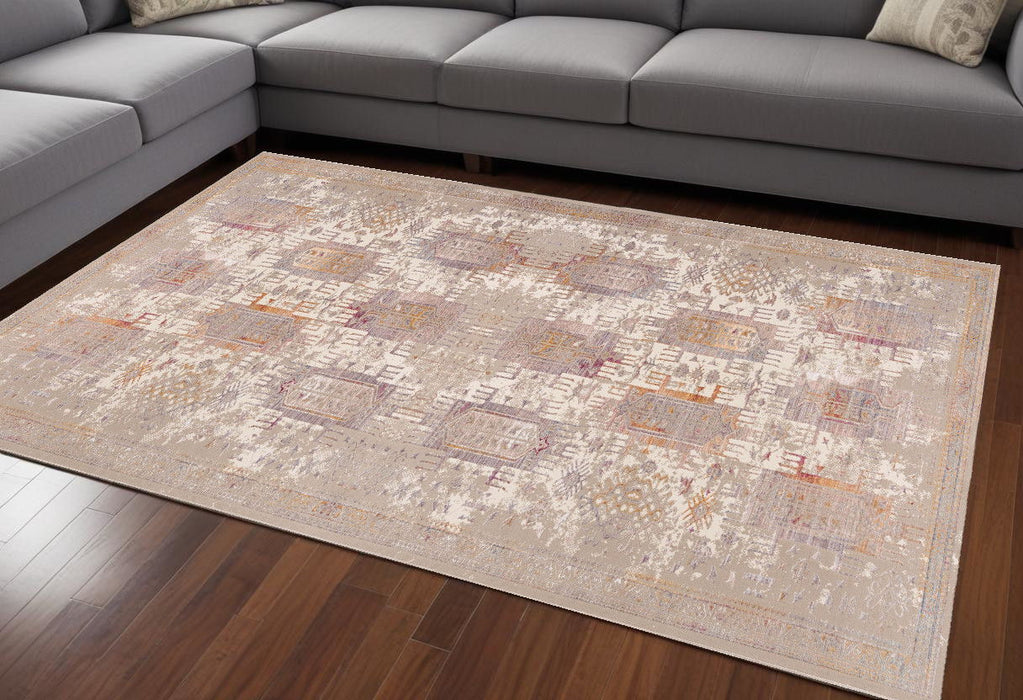 7' x 10' Medallion Non Skid Area Rug - Beige And Ivory
