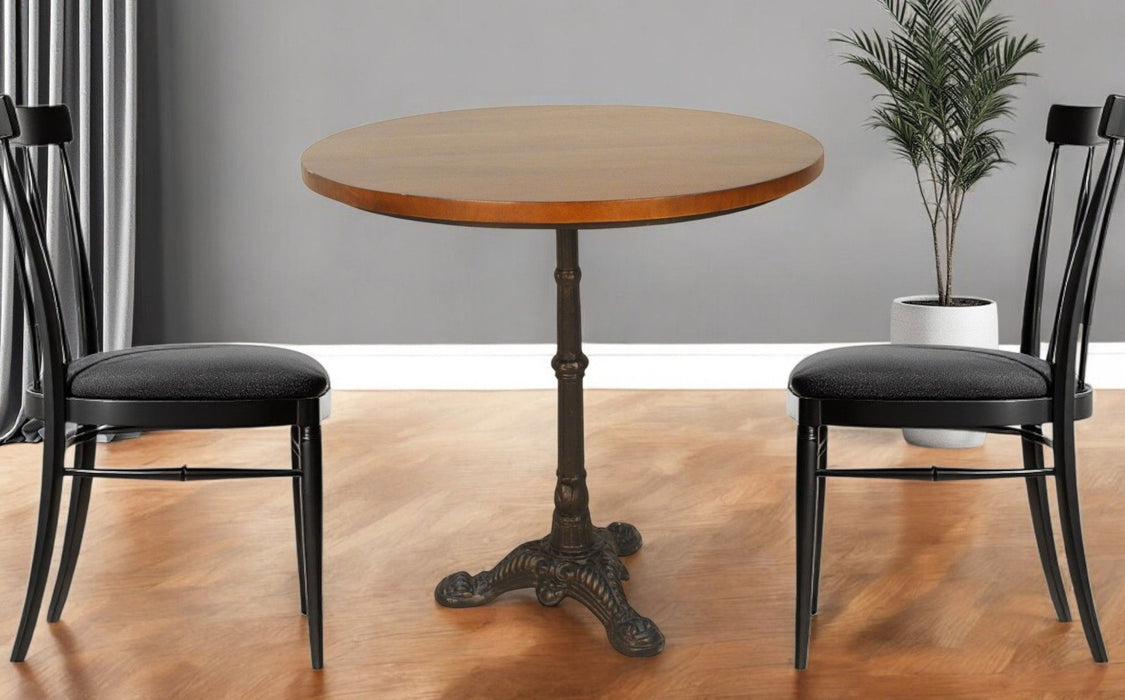30" Rounded Solid Wood And Iron Pedestal Base Dining Table - Chestnut