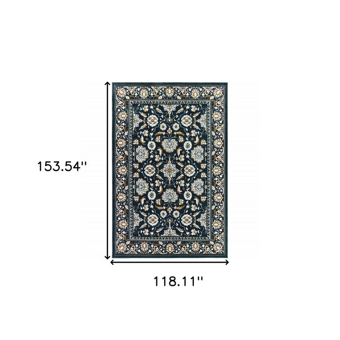 10' x 13' Oriental Power Loom Stain Resistant Area Rug - Navy Caramel And Ivory