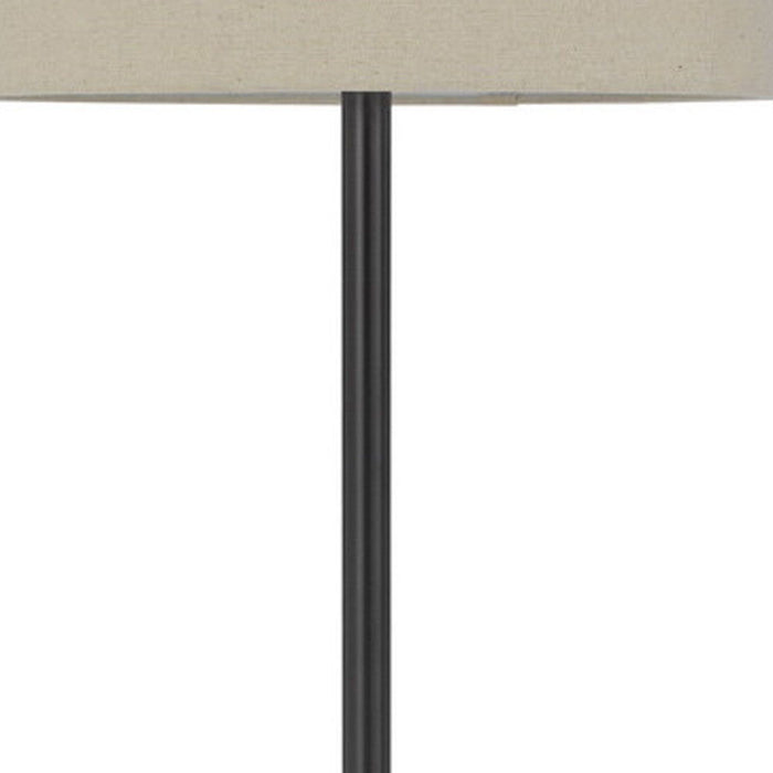 Tray Table Floor Lamp With Beige Drum Shade - Bronze