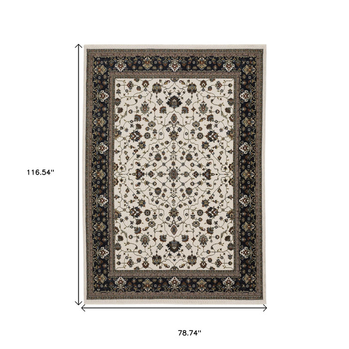 10' X 7' Oriental Area Rug With Fringe - Ivory