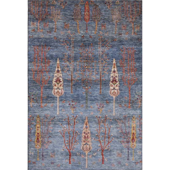 10' X 14' Floral Washable Area Rug With UV Protection (708199) - Blue / Rust