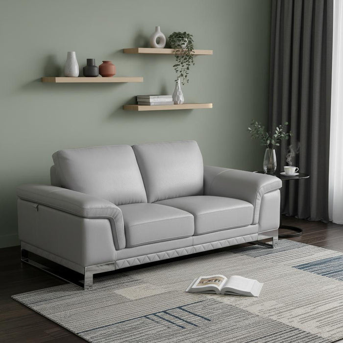 Genuine Leather Love Seat - Silver / Light Gray