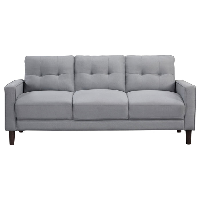 CoasterEveryday Bowen grey upholstered track arm tufted sofa with plush seating and clean lines