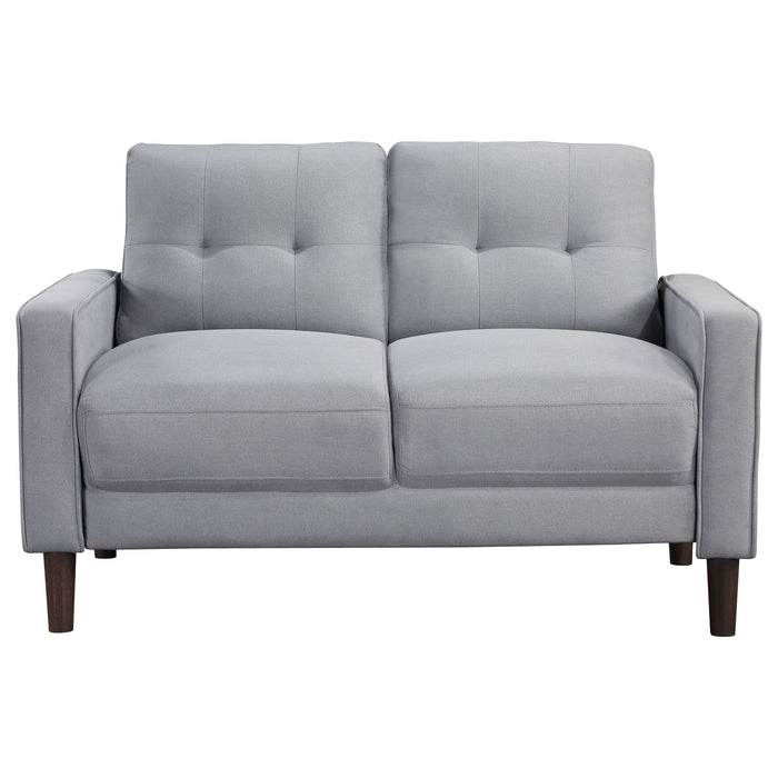 CoasterEveryday Bowen gray upholstered loveseat with track arms and tufted backrest