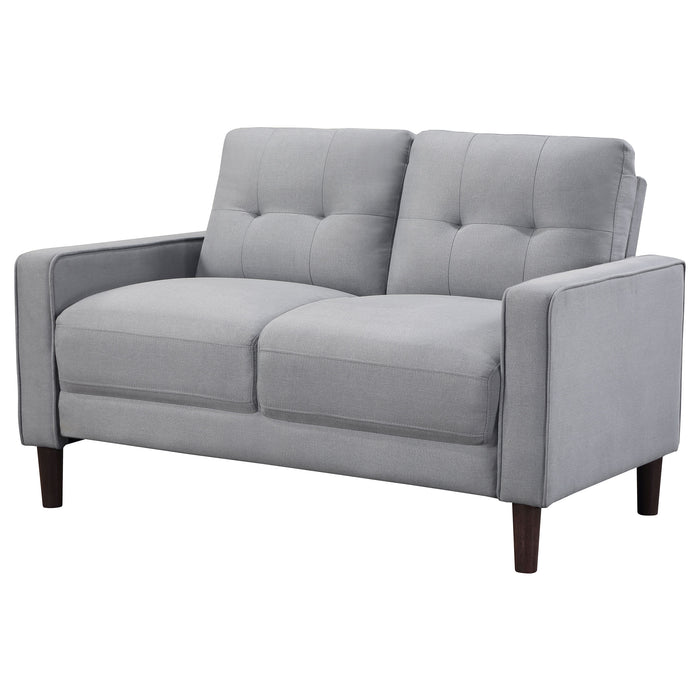 CoasterEveryday Bowen grey upholstered loveseat with track arms and tufted backrest