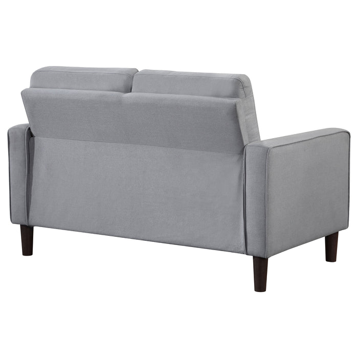 CoasterEveryday Bowen grey upholstered loveseat with track arms and tufted backrest
