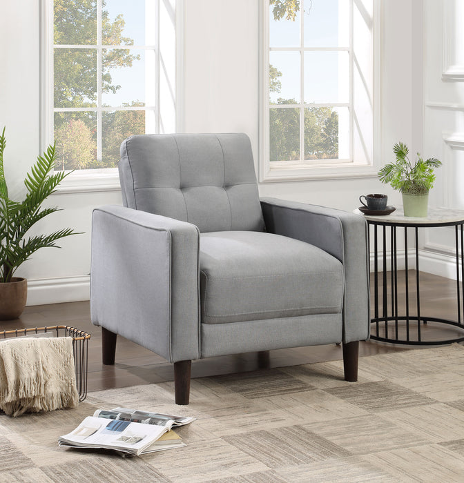 CoasterEveryday Bowen grey upholstered accent chair with track arms and tufted backrest