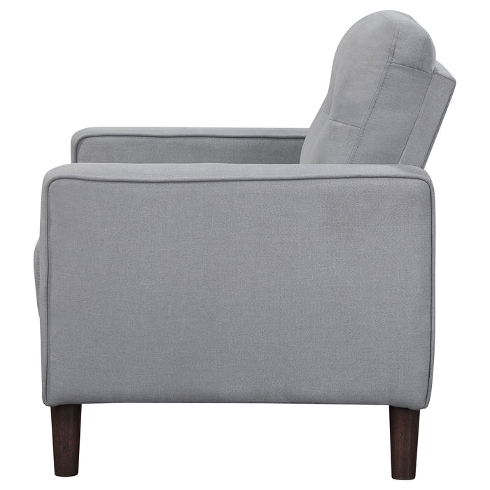 CoasterEveryday Bowen grey upholstered track arm tufted accent chair with cushioned seat and backrest