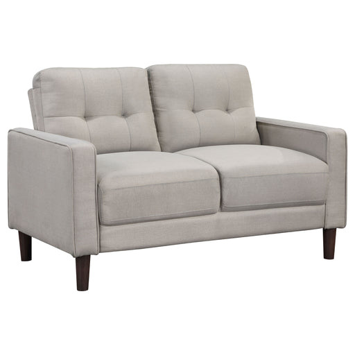 CoasterEveryday Bowen beige upholstered loveseat with track arms and tufted backrest