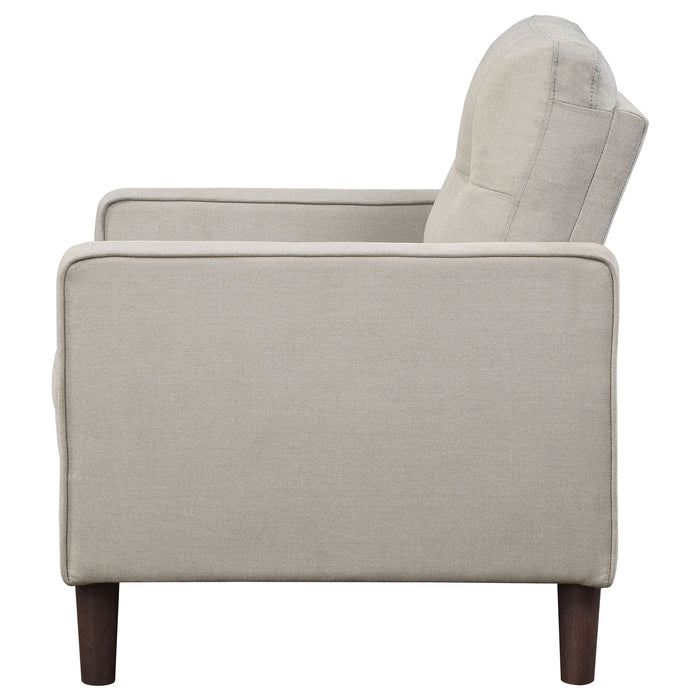 CoasterEveryday Bowen beige upholstered track arm tufted accent chair with cushioned seat and backrest