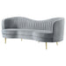 CoasterEssence Sophia gray upholstered channel-tufted sofa with plush cushions and tapered legs