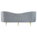 CoasterEssence Sophia grey upholstered channel-tufted sofa with plush cushions and tapered legs