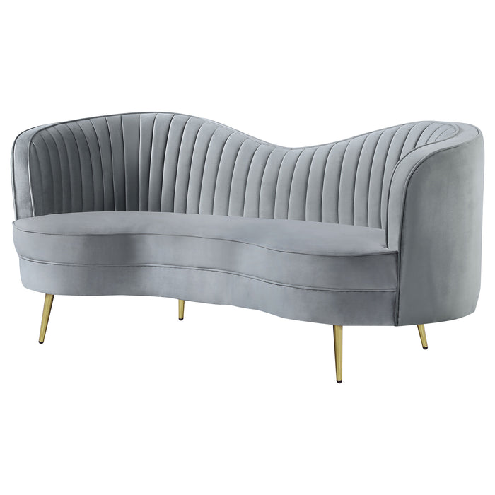 CoasterEssence Sophia grey upholstered channel-tufted loveseat with plush seat and backrest