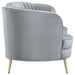 CoasterEssence Sophia grey upholstered channel tufted loveseat with plush cushions and tapered legs