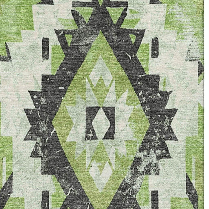 10' X 14' Southwestern Washable Area Rug With UV Protection (706589) - Artichoke Green / Charcoal / Ivory
