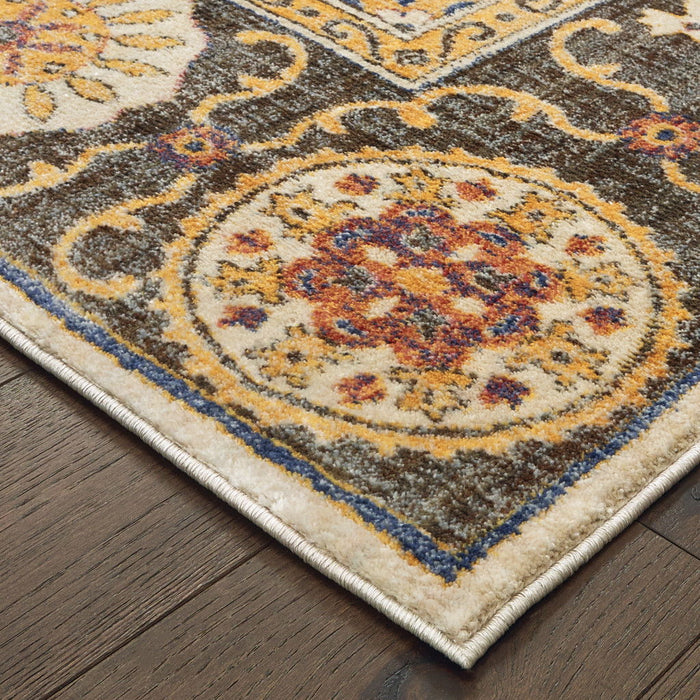 10' x 13' Oriental Power Loom Stain Resistant Area Rug - Ivory And Brown