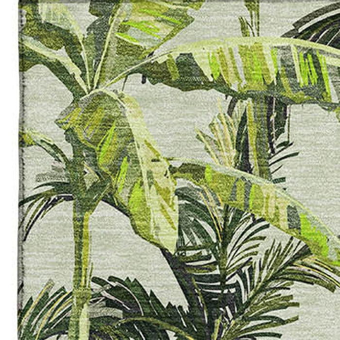 9' X 12' Geometric Washable Area Rug With UV Protection (646366) - Green / Ivory / Charcoal
