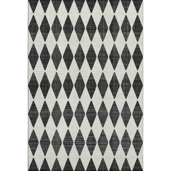 8' X 10' Diamond Washable Area Rug With UV Protection (650024) - Black / Ivory