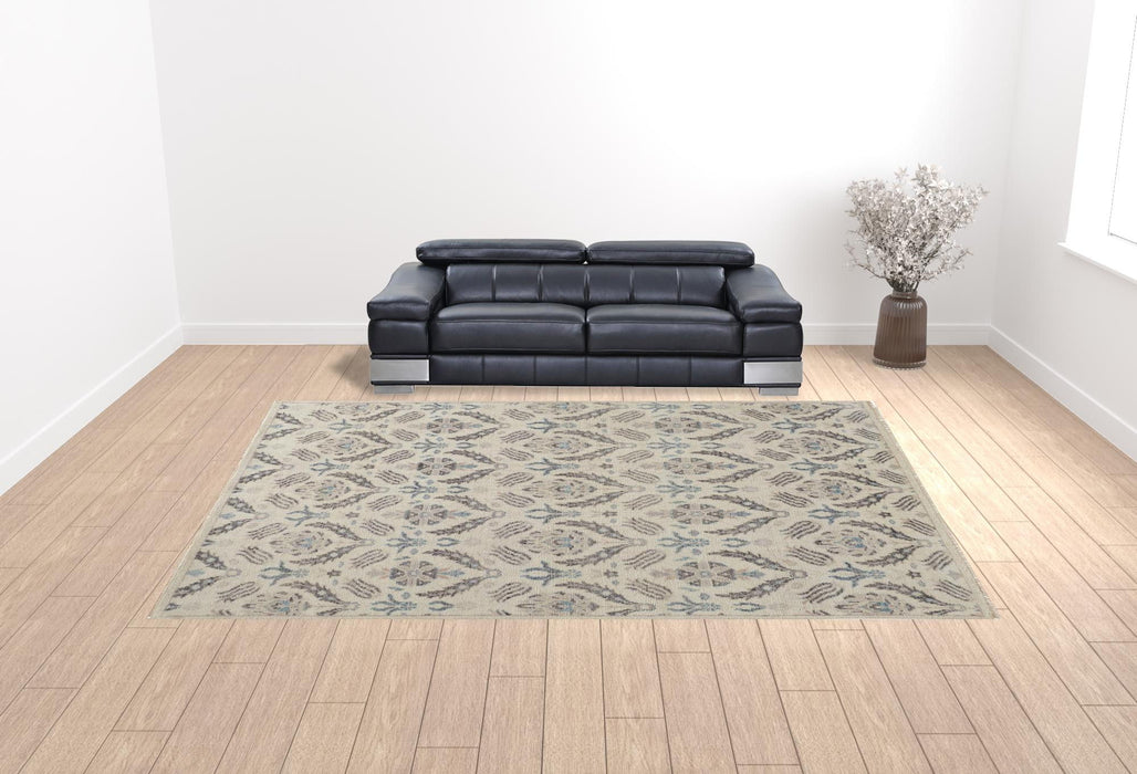 12' x 15' Wool Floral Hand Knotted Stain Resistant Area Rug - Ivory Gray And Blue