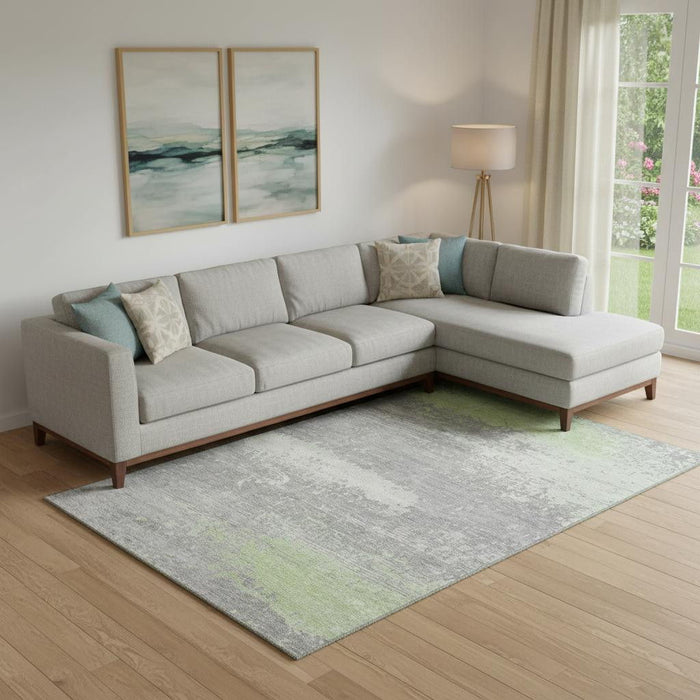 10' X 14' Abstract Washable Area Rug With UV Protection (701063) - Artichoke Green / Gray / Silver