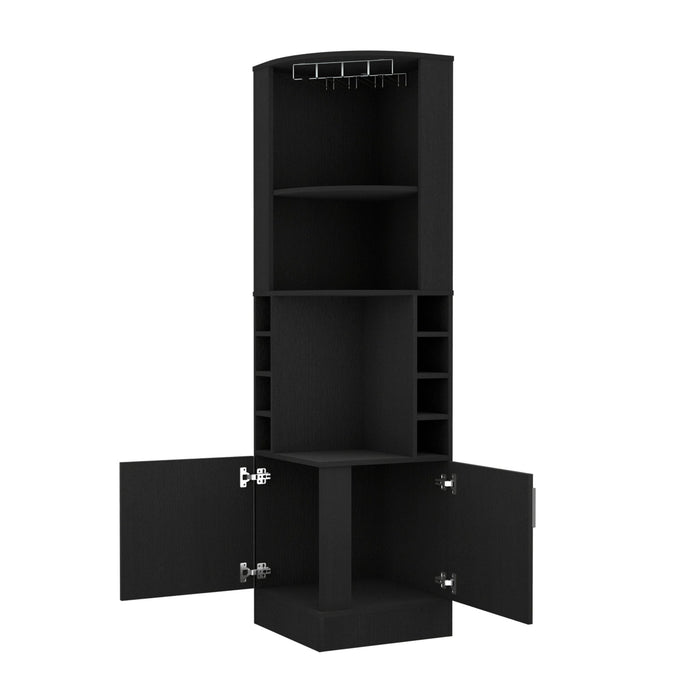 71'' Wood Corner Bar Cabinet With Two Doors - Black
