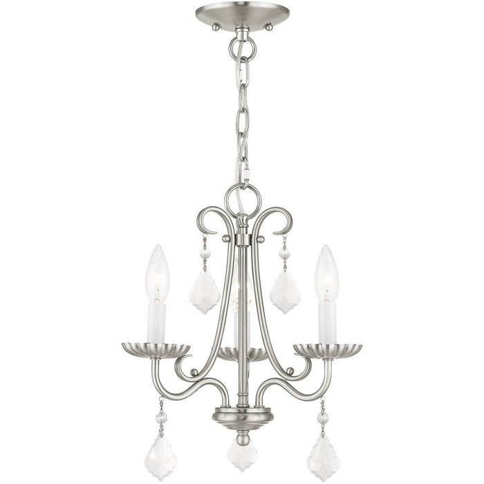 15" Three Light Dimmable Chandelier With Shades - Nickel