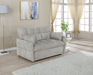 CoasterEssence Cotswold light grey upholstered convertible sleeper sofa bed with tufted back and streamlined arms