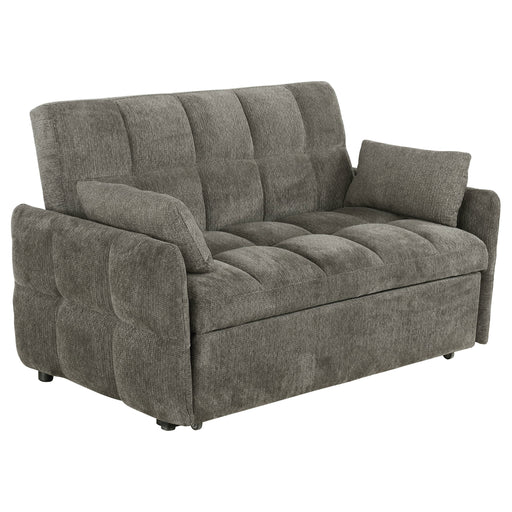 CoasterEssence Cotswold dark grey upholstered convertible sleeper sofa bed shown from the front