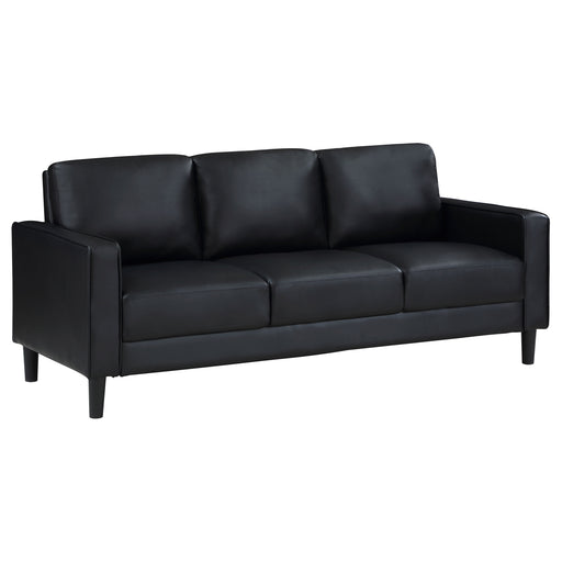 CoasterEveryday Ruth upholstered track arm sofa in black furniture finish