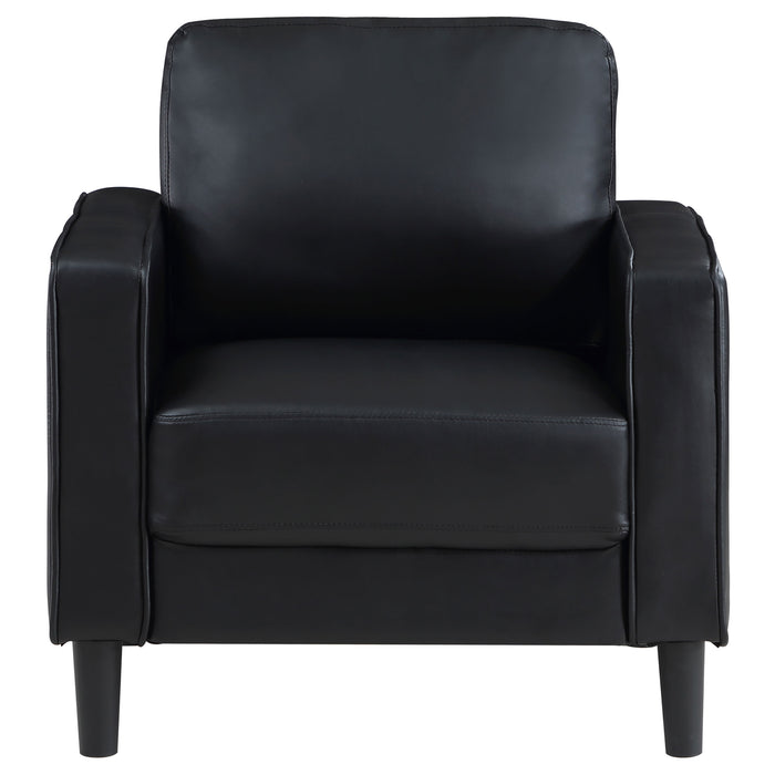 CoasterEveryday Ruth upholstered track arm accent chair in black fabric and wood frame