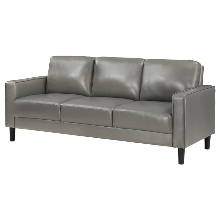 CoasterEveryday Ruth upholstered track arm sofa in grey fabric with clean, modern lines