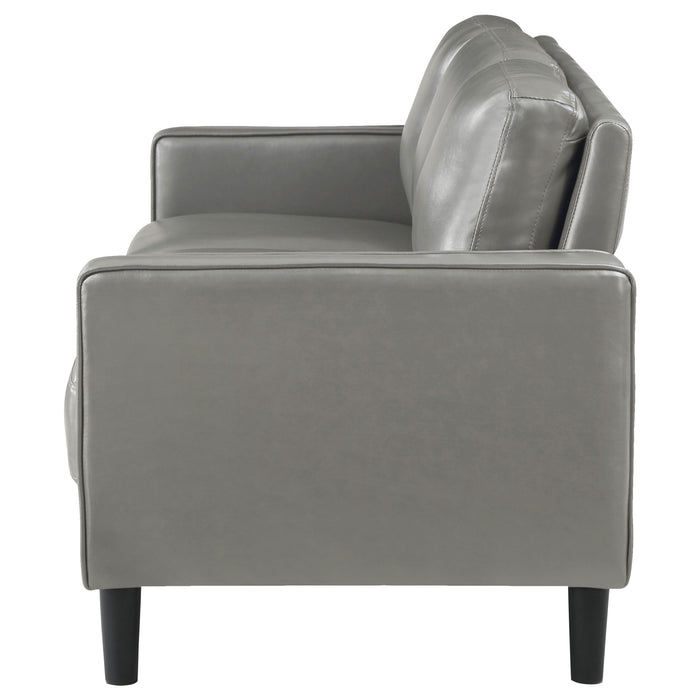 Ruth Upholstered Track Arm Sofa in grey by CoasterEveryday, featuring clean lines and plush seating